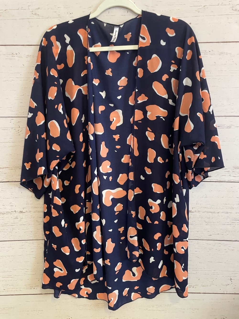 Sunday Morning Navy and Pink Patterned Open Front Kimono/Coverup, One Size